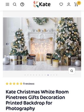 Kate Photography Backdrop | Christmas White Room Green/Gold | 10’x6.5’ |